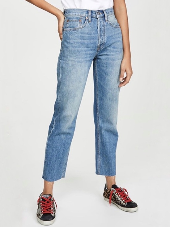 Re/Done Denim - Re/Done Highrise Stovepipe Jeans in Bright Indigo - Size 24